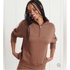 Jenni Kayne Half Zip Sweatshirt In Cinnamon Brown Size Large Cotton Viscose
